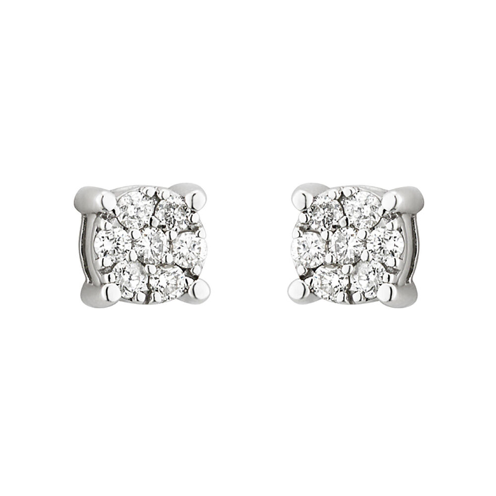 9ct white gold 0.10 carat diamond floral cluster earrings image number 0