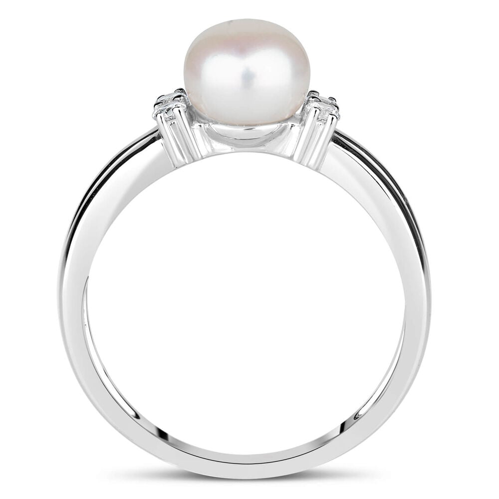 Sterling Silver Pearl and Cubic Zirconia Split Shoulder Ring image number 9