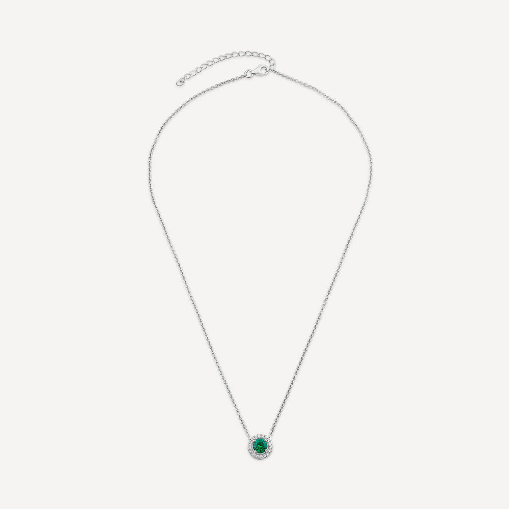 Sterling Silver Green Centre Stone & Cubic Zirconia Halo Pendant image number 2