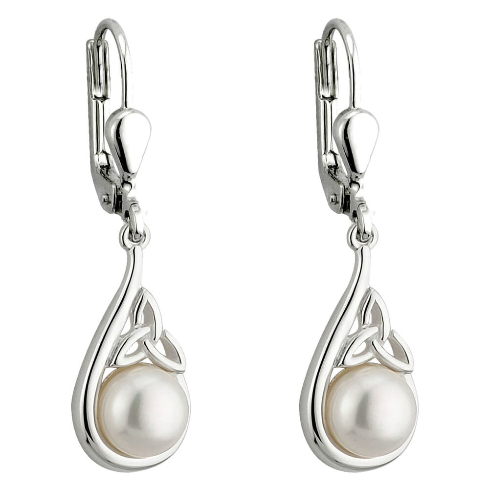 Sterling Silver Trinity Knot Pearl Earrings image number 0