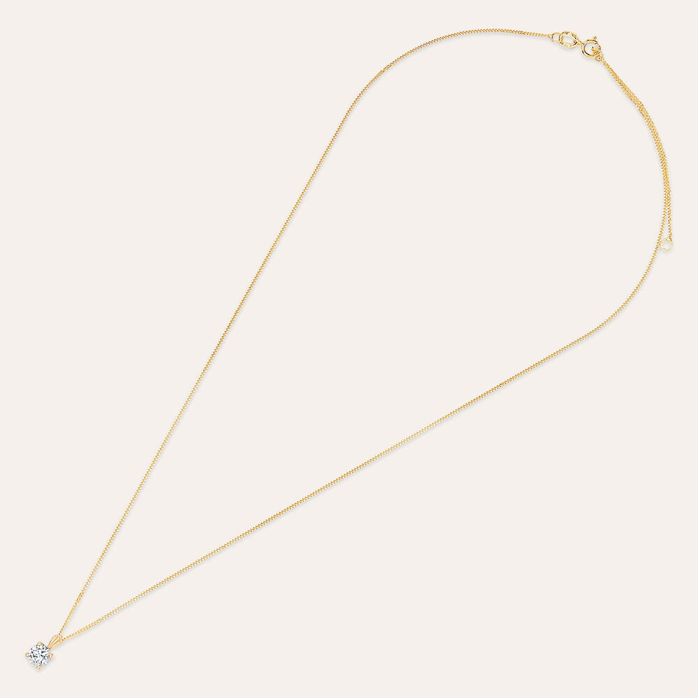 9ct Gold 4MM Four Claw Cubic Zirconia Set Pendant (Chain Included)