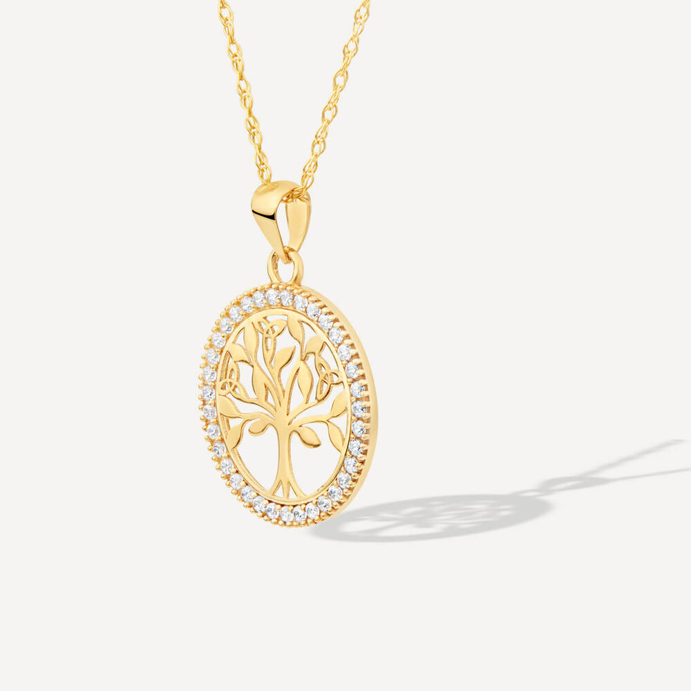 9ct Yellow Gold Tree Of Life in Cubic Zirconia Circle Pendant