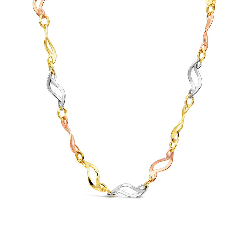 9ct Yellow Gold 3 Colour Twist Link Necklet image number 0