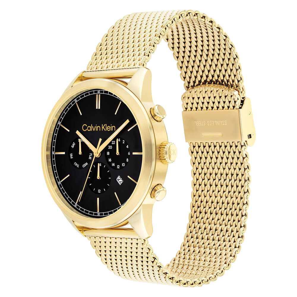 Calvin Klein Multi 44mm Black Dial Yellow Gold Mesh Bracelet