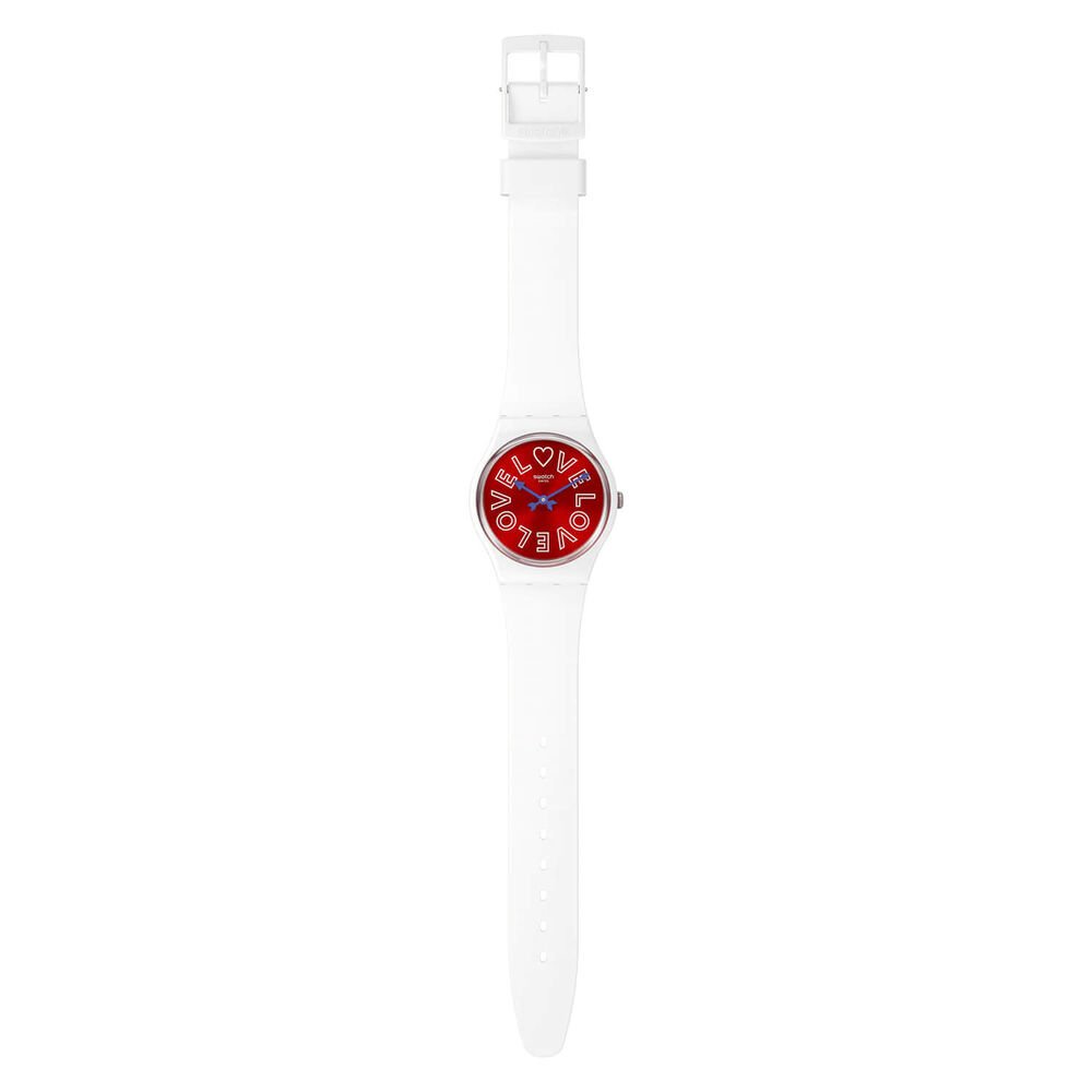 Swatch Purest Love 39mm Red Dial White Strap Watch