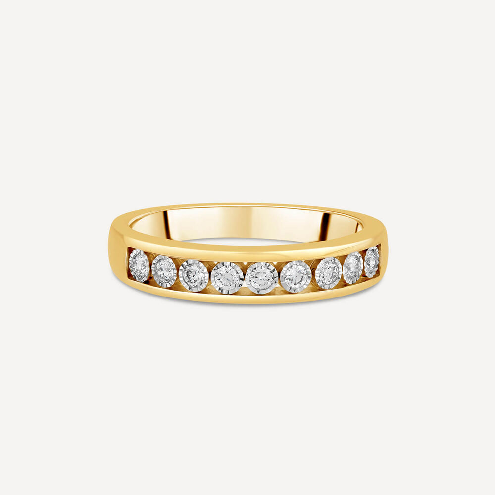 9ct Yellow Gold Illusion Channel Set 0.15ct Diamond Half Eternity Ring image number 2