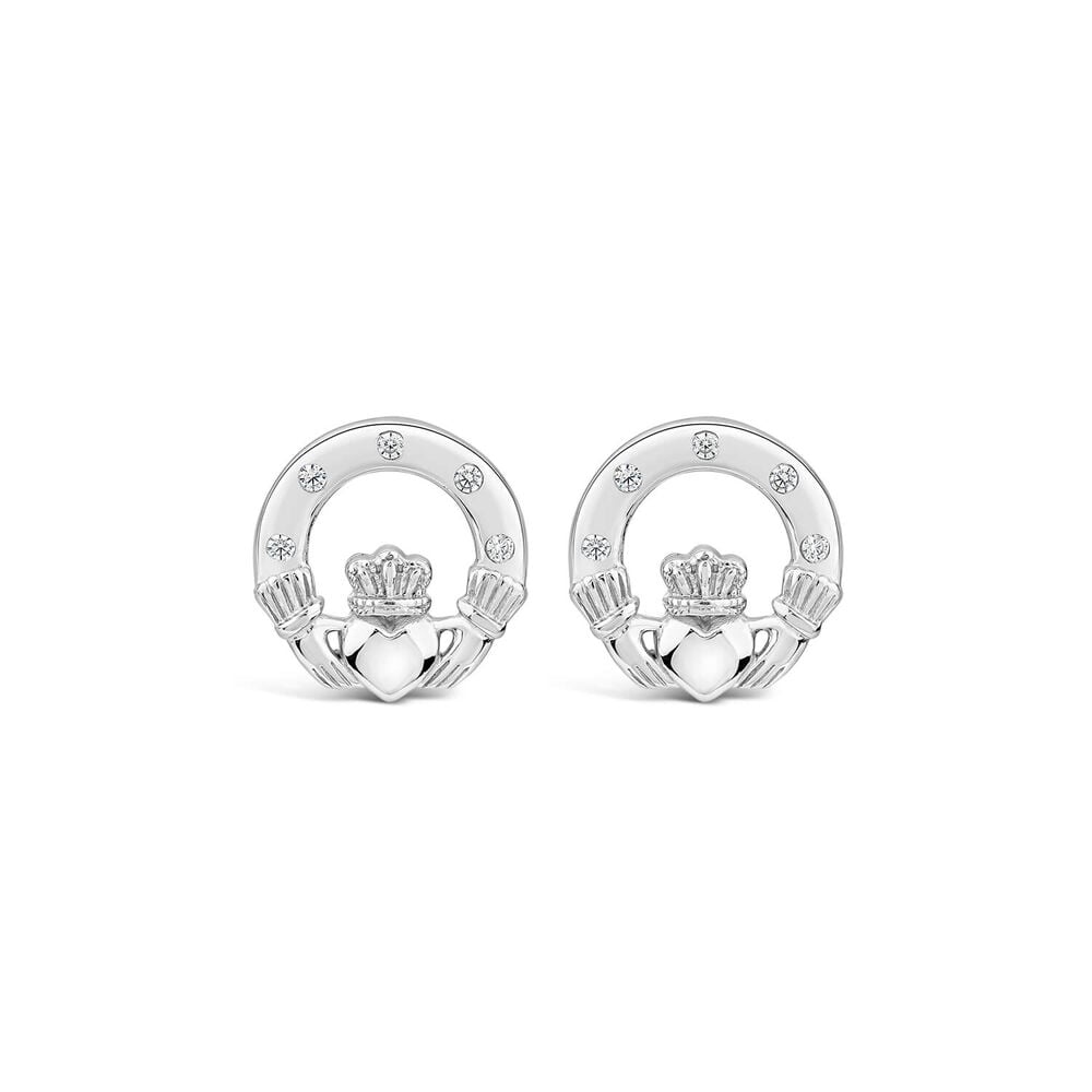 Silver Claddagh Cubic Zirconia Stud Earrings image number 0
