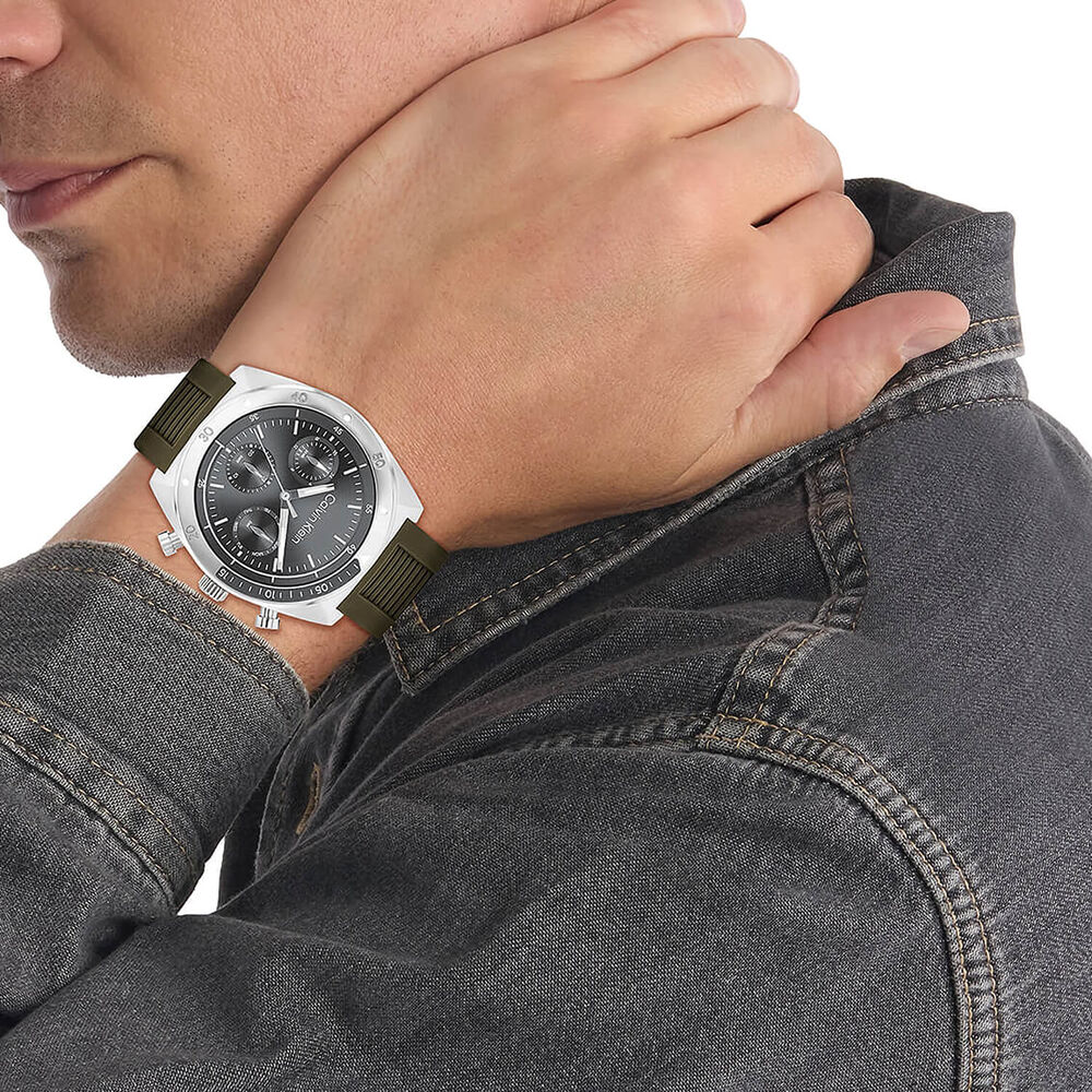 Calvin Klein CK Flex 42mm Grey Dial Green Silicon Strap Watch image number 3