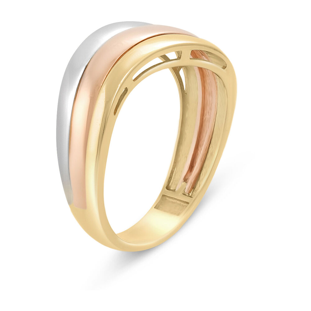 9ct Three Colour Gold Wave Band Dress Ring image number 3