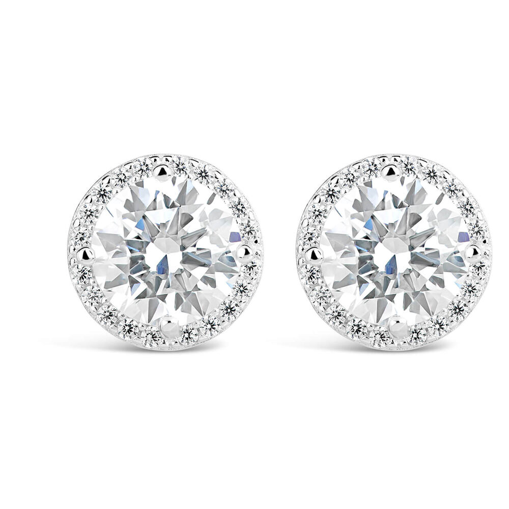 Sterling Silver Round Cubic Zirconia Halo Stud Earrings image number 0