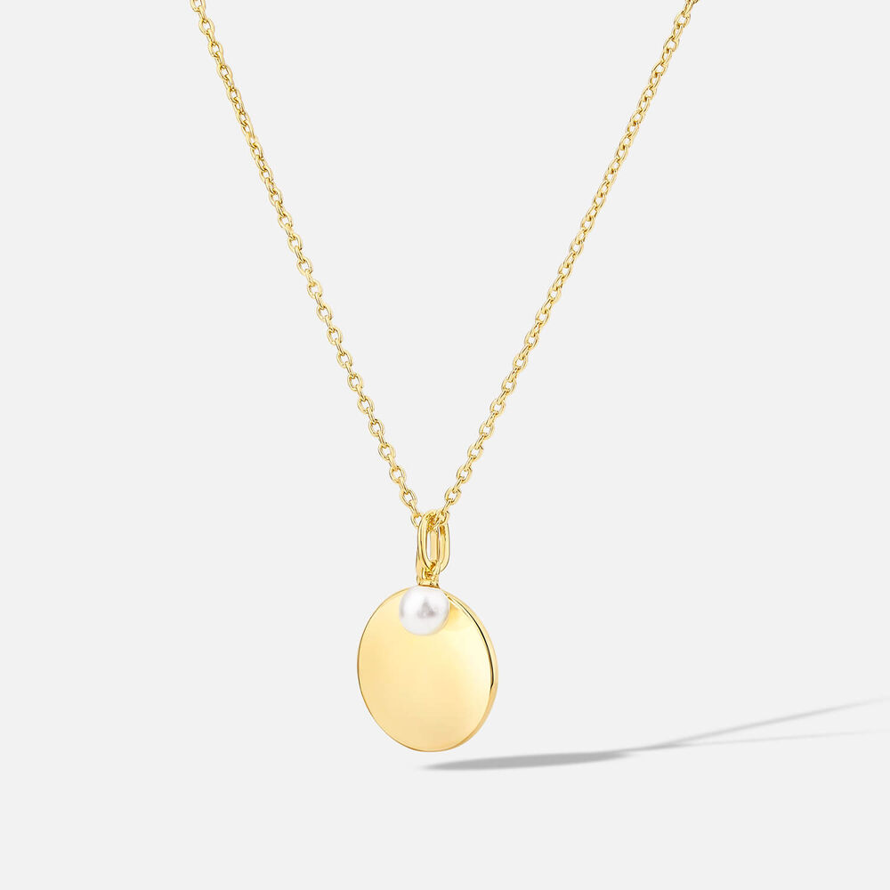 Yellow Gold Plated Vermeil Sterling Silver June Birthstone Pearl Disc Pendant