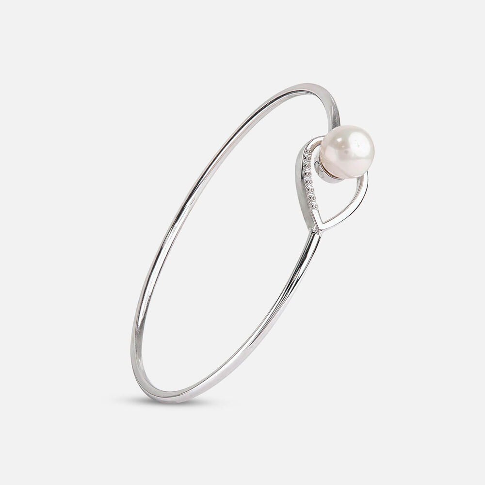 Sterling Silver Pearl & Cubic Zirconia Loop Bangle