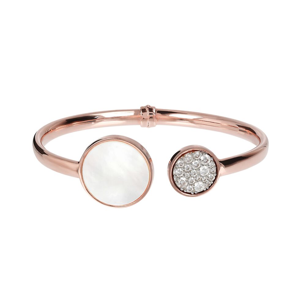 Bronzallure 18ct Rose Gold-Plated Pearl & Crystal Bangle