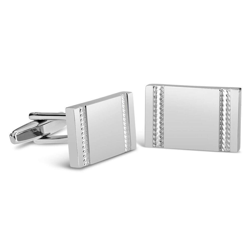 Silver-Plated Rectangular Rope Cufflinks image number 0