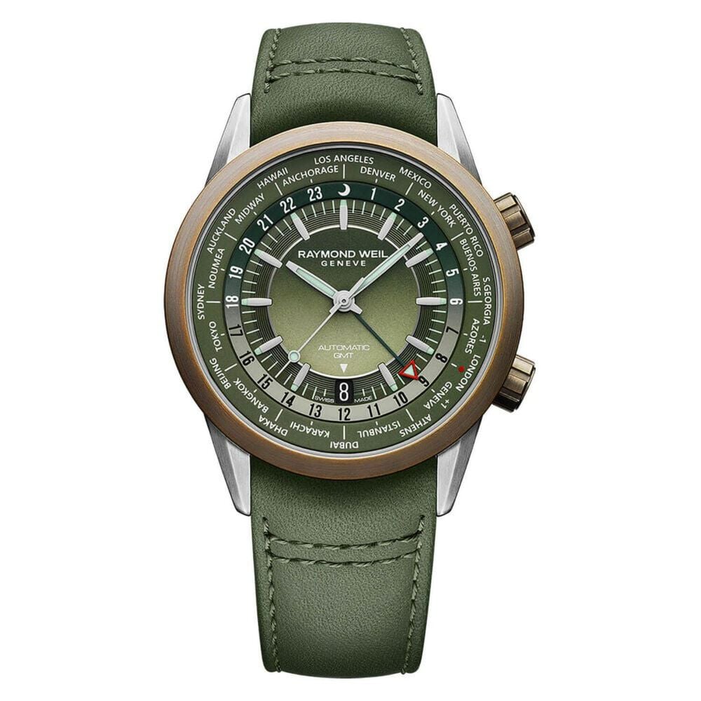 Raymond Weil Freelancer 40.5mm GMT Green Dial & Strap Watch