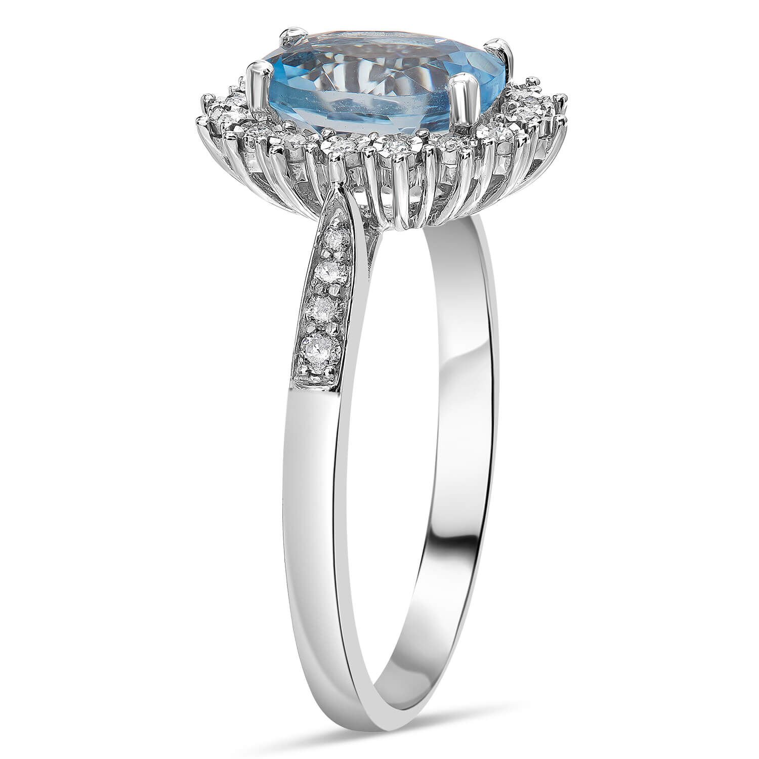 Ladies 9ct White Gold Diamond and Blue Topaz Cluster Dress Ring