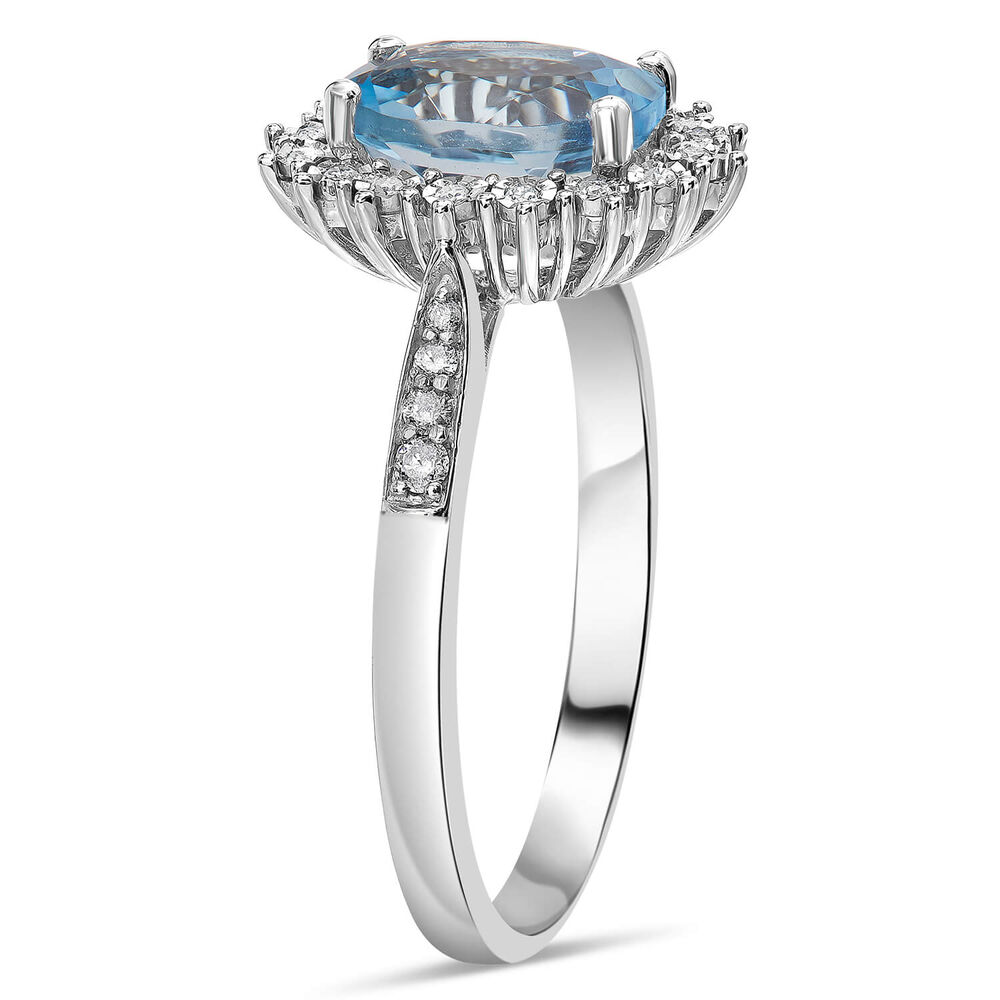 Ladies 9ct White Gold Diamond and Blue Topaz Cluster Dress Ring image number 3