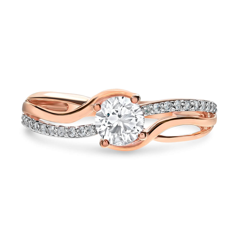9ct Rose Gold Cubic Zirconia Solitaire Open X Over Shoulders Ring image number 1