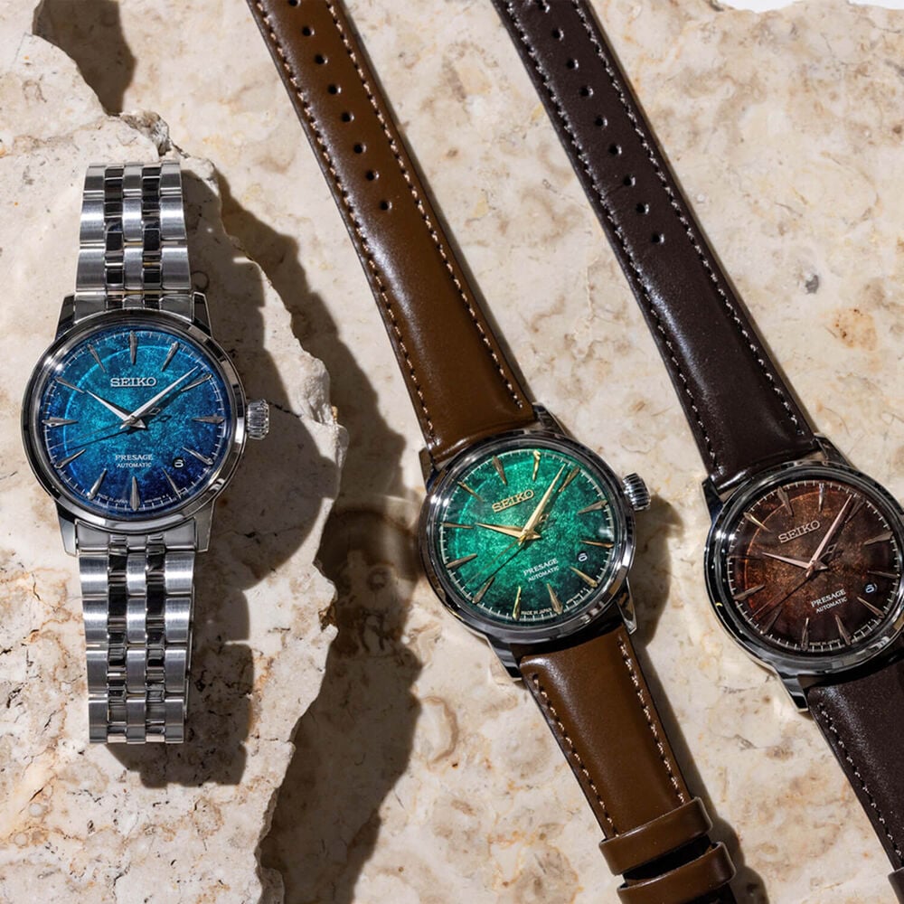 Seiko Presage Cocktail Time Crushed Ice &lsquo;Mint Mist&rsquo; 38.5mm Green Dial Leather Strap Watch