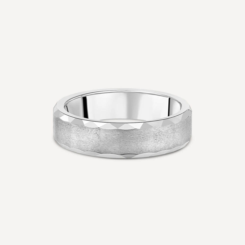 Tungsten Matte Diamond Cut Edge 6mm Men's Ring image number 2