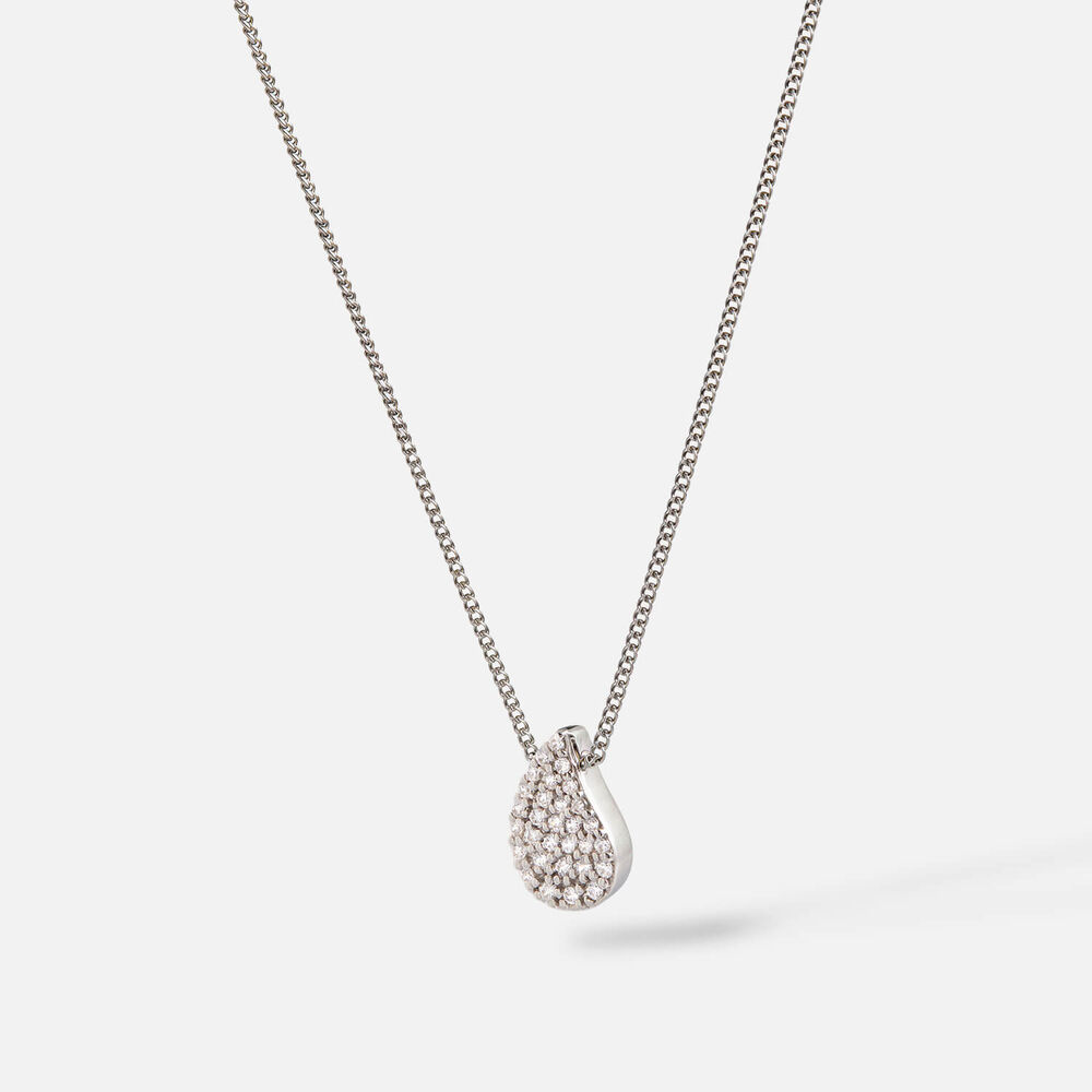9ct White Gold 0.10ct Pave Diamond Leaf Necklet