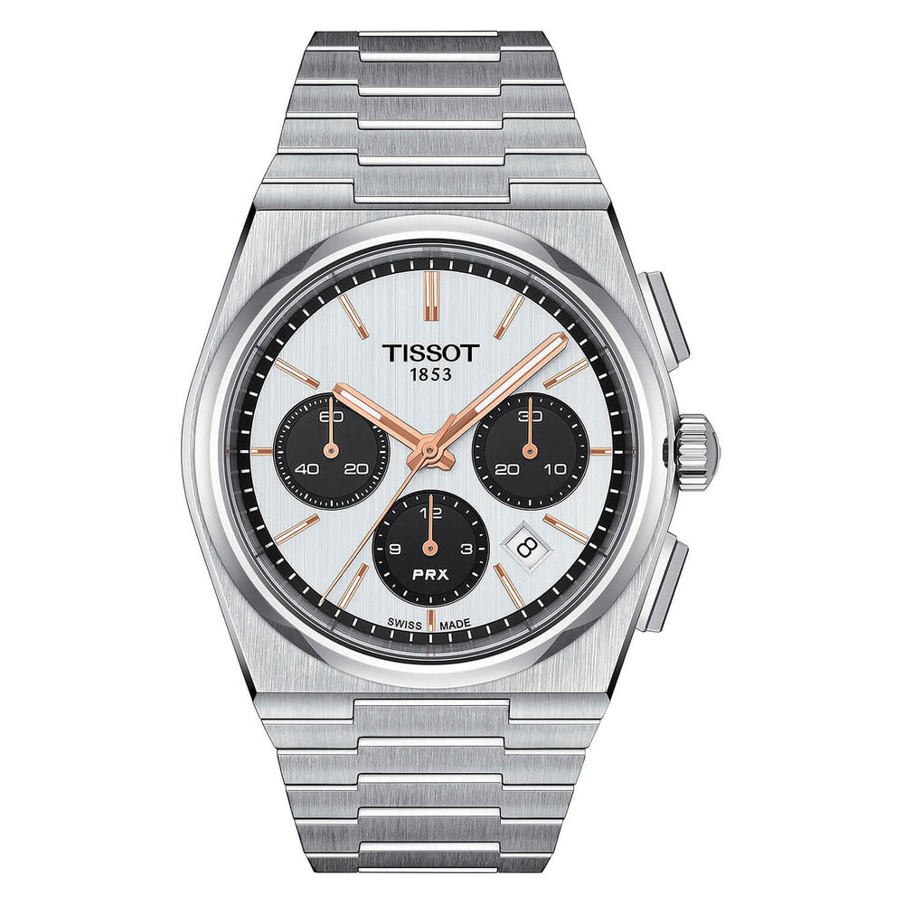Tissot PRX Chronograph 42mm Automatic White Dial Rose Gold Indexes Steel Case Bracelet Watch image number 0