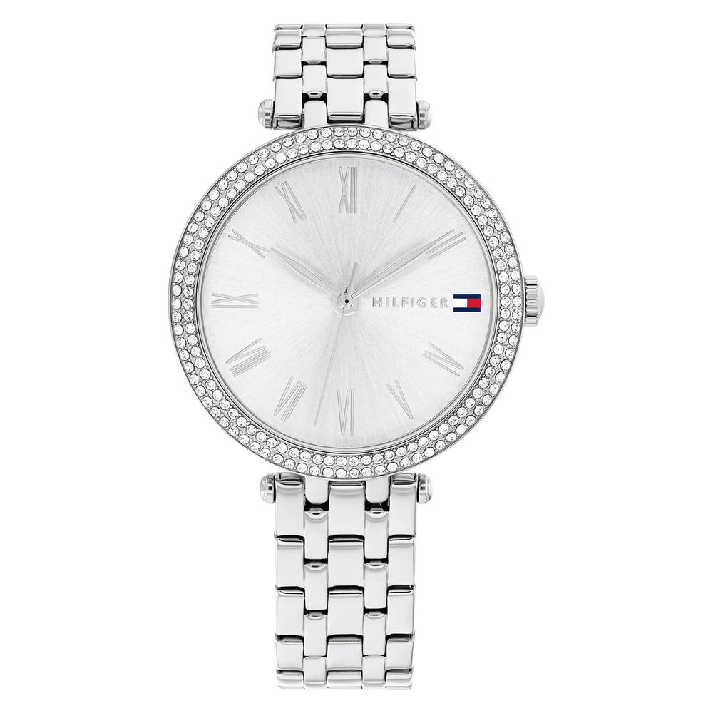 Tommy Hilfiger 34mm Silver Dial Zirconia Bezel Steel Bracelet Watch image number 0