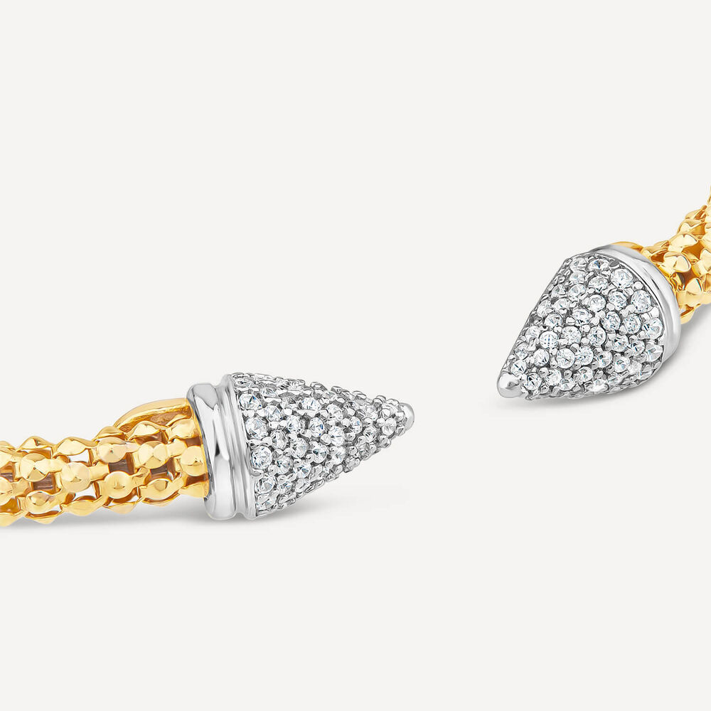Silver & Yellow Gold Plated Popcorn Cubic Zirconia Cone Bangle image number 2