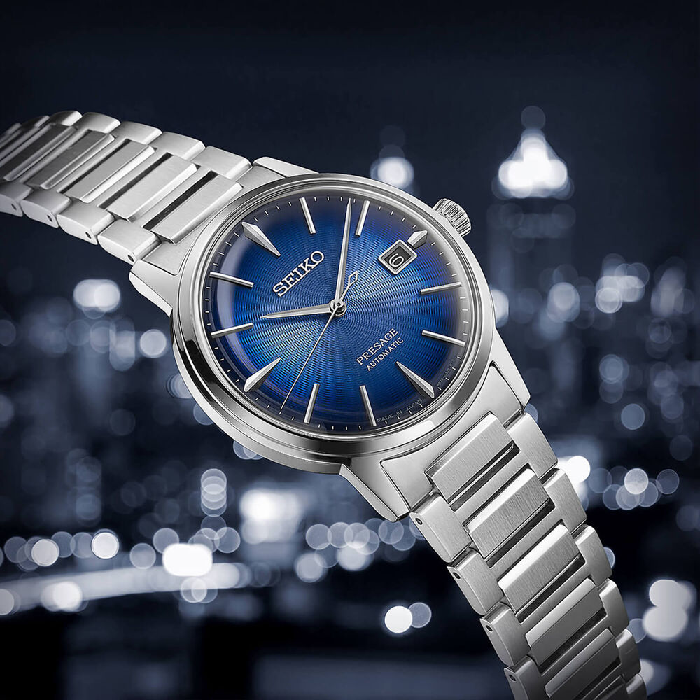 Seiko Presage Cocktail Time "The Aviation" 39.5mm Blue Dial Steel Bracelet Watch