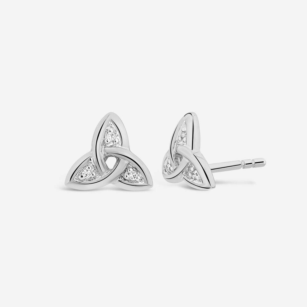 14ct White Gold Diamond Trinity Knot Stud Earrings image number 1