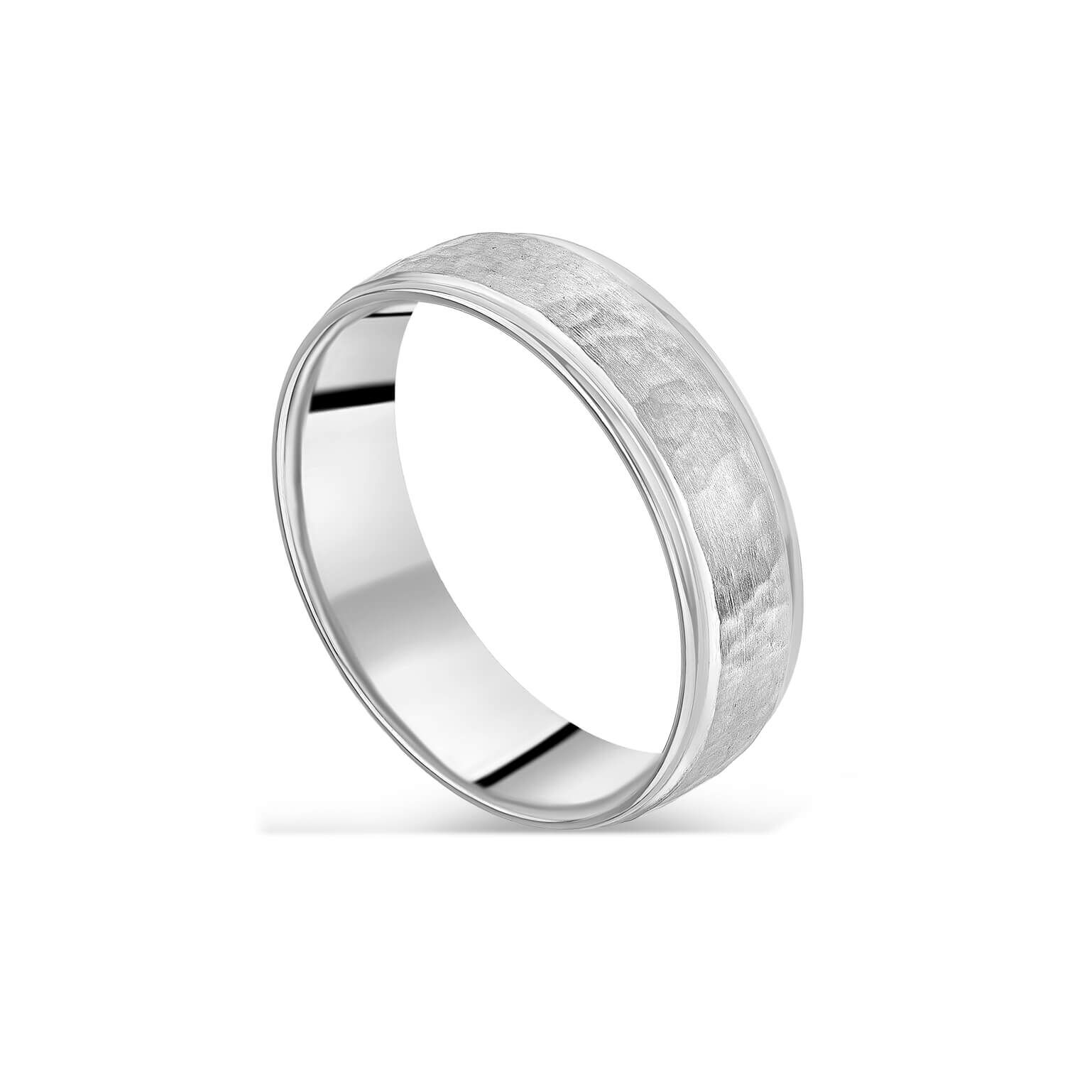 Platinum 6mm Hammered Effect Men s Wedding Ring