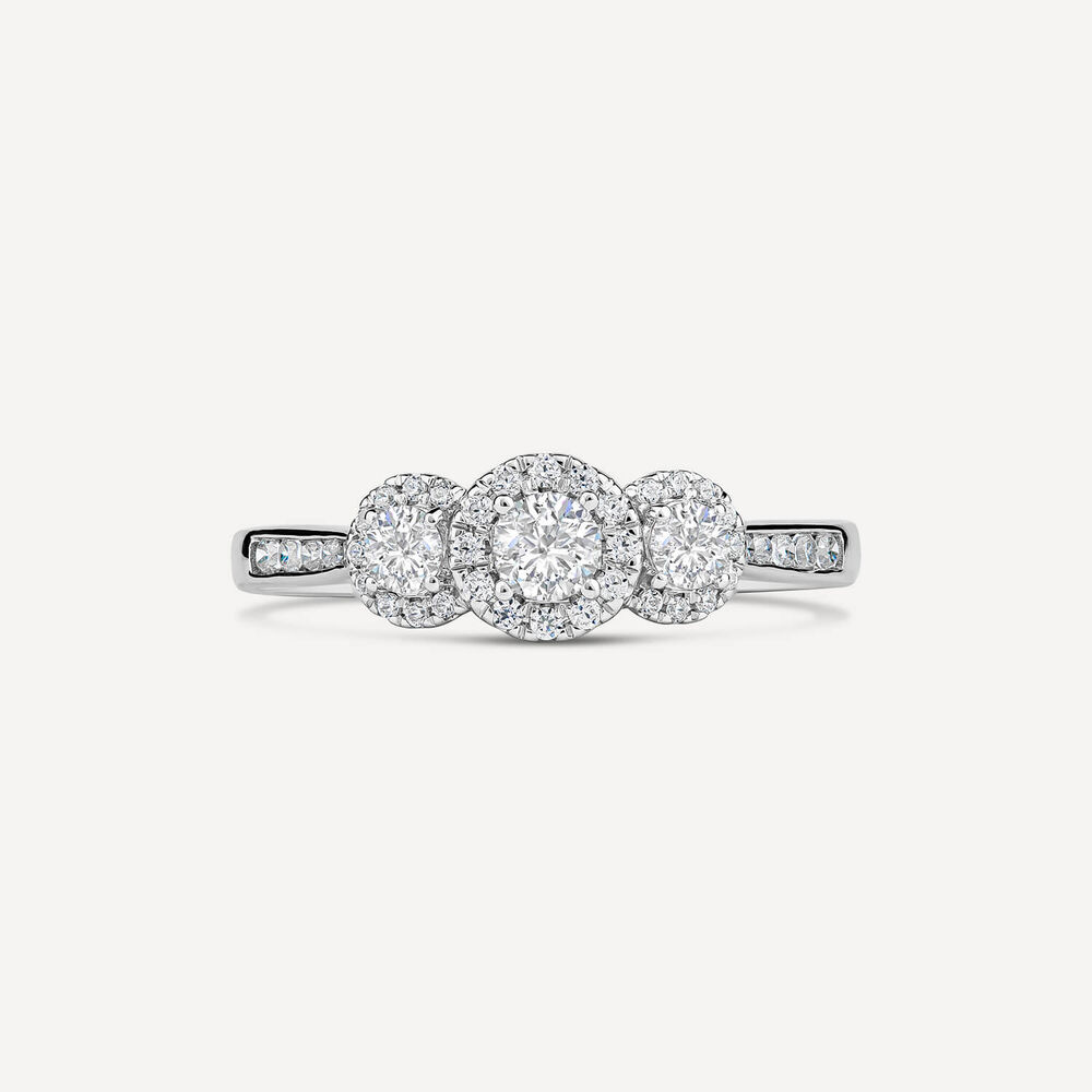 Platinum Tulip Set 3 Stone Halo 0.50 ctDiamond Ring image number 1