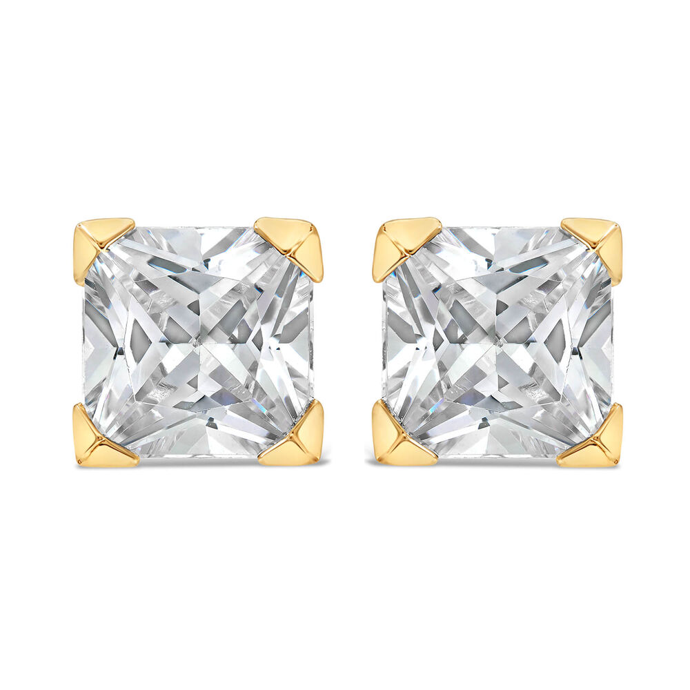 9ct Yellow Gold 6MM Princess Cut Cubic Zirconia Stud Earrings image number 0