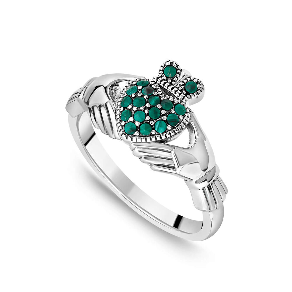 Sterling Silver Green Marcasite Claddagh Ring