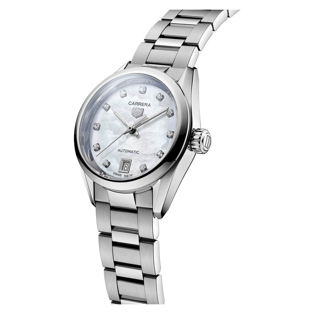 TAG Heuer Carrera Date 29mm Mother of Pearl Dial Stainless Steel Bracelet Watch image number 1