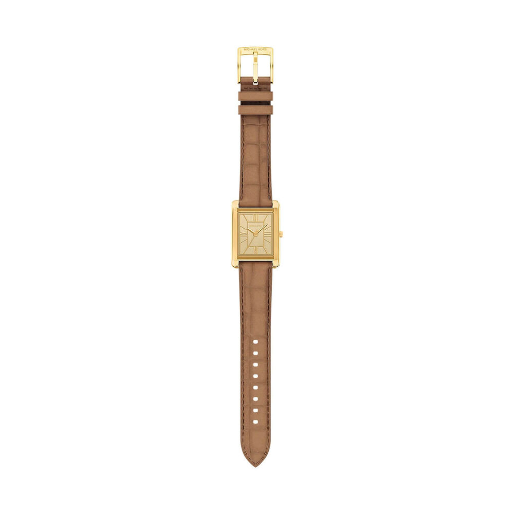 Michael Kors Essex 26mm Gold Dial Brown Leather Strap Watch