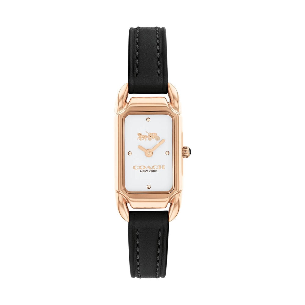 Coach Cadie 29mm White Dial Black Leather Strap Watch