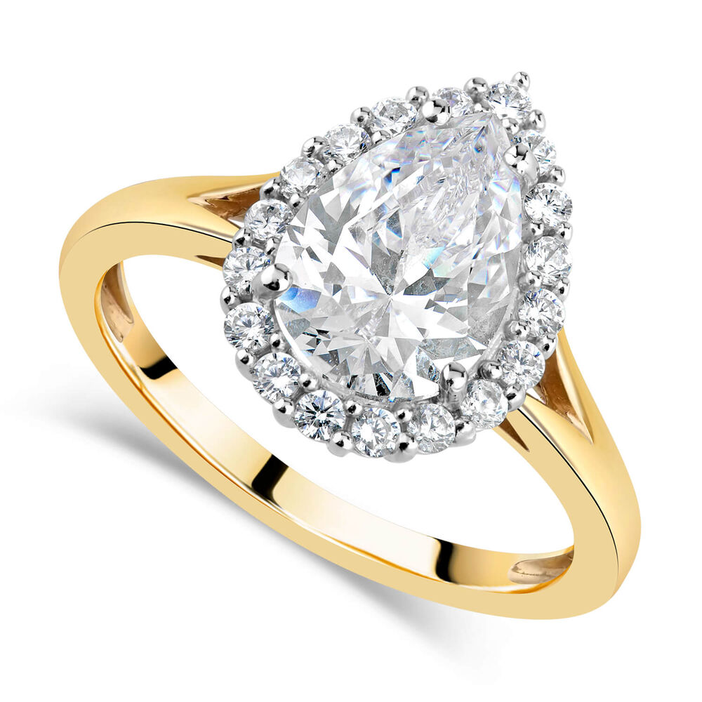 9ct Gold Pear Halo Cubic Zirconia Ring image number 0