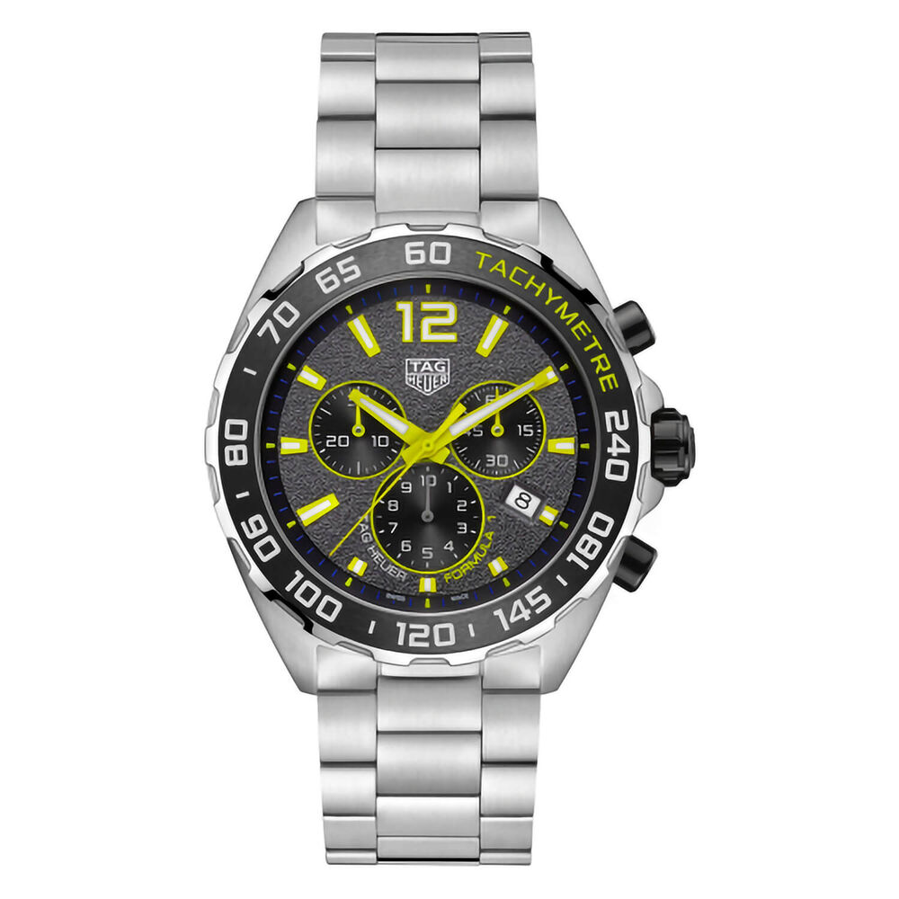 TAG Heuer Formula 1 Quartz 43mm Grey Yellow Detail Dial Chronograph Steel Case Bracelet Watch