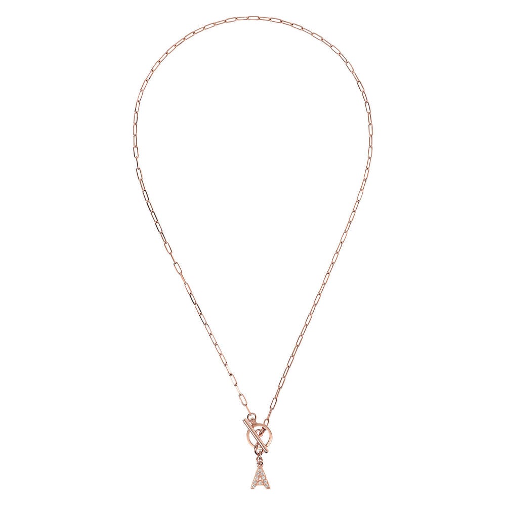 Bronzallure Mini Paper Link With Latter A Pave And T-Bar Necklace