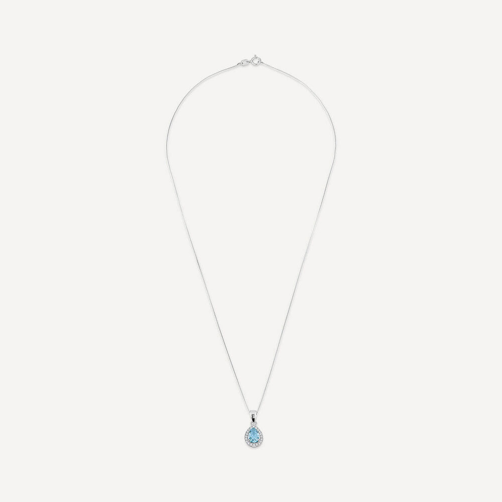 9ct White Gold Pear Blue Topaz & Cubic Zirconia Pendant (Chain Included) image number 2