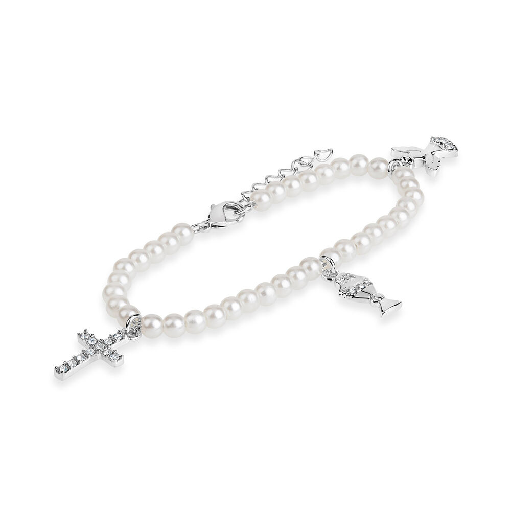 Pearl & Crystal Communion Charm Bracelet image number 0
