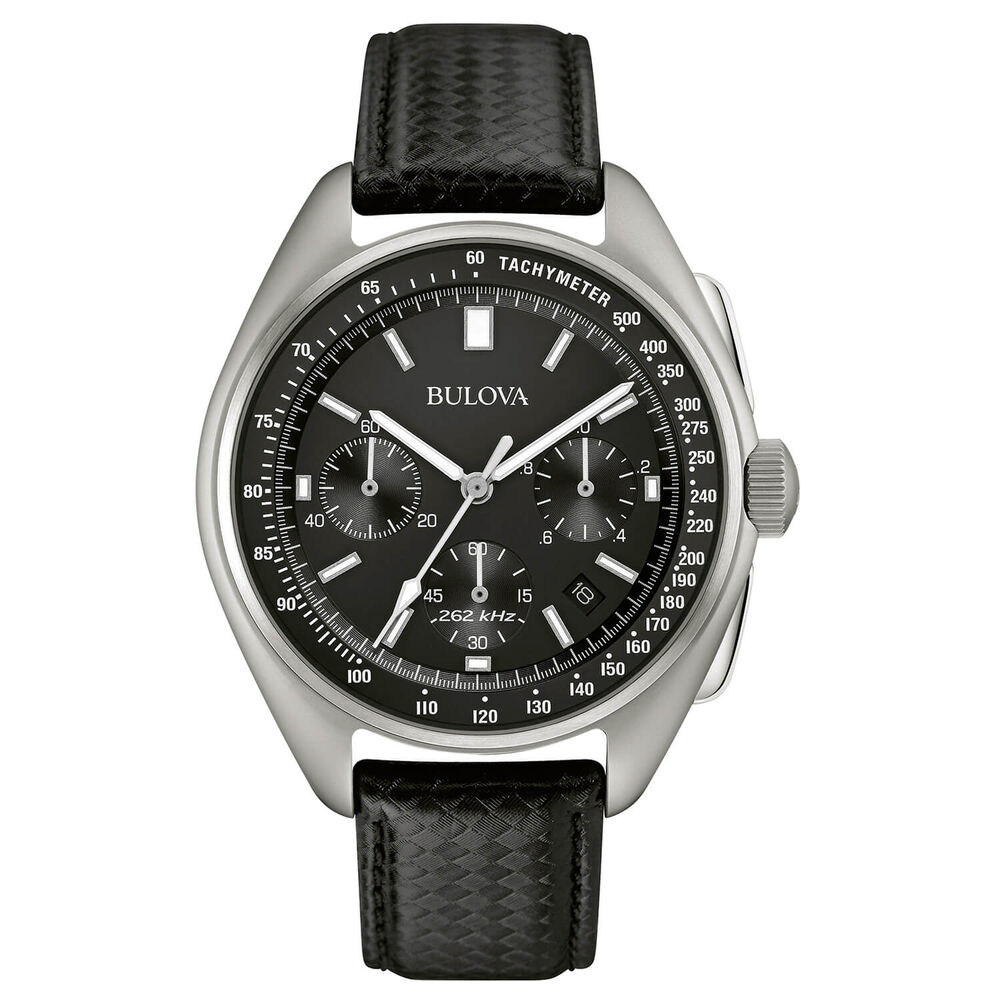 Bulova Moonwatch 45mm Black Dial Steel Case Black Strap Watch
