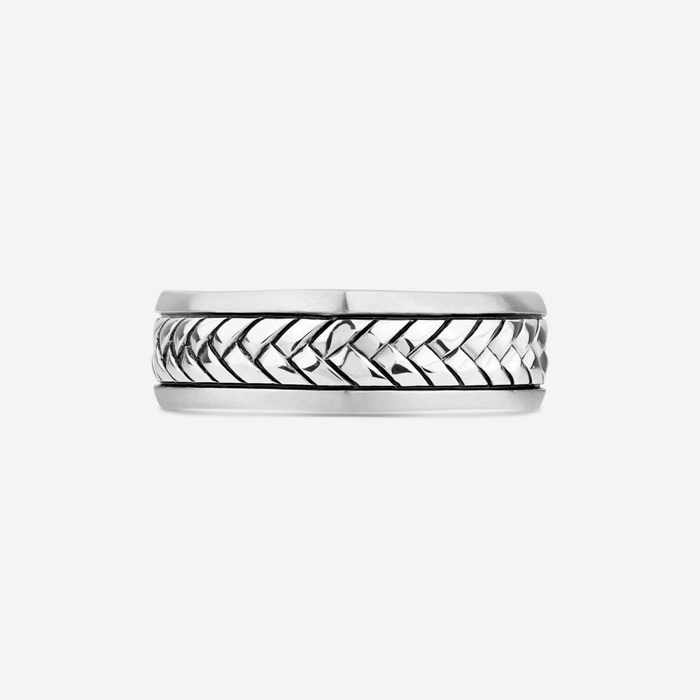 Sterling Silver Herringbone Square Ring image number 1
