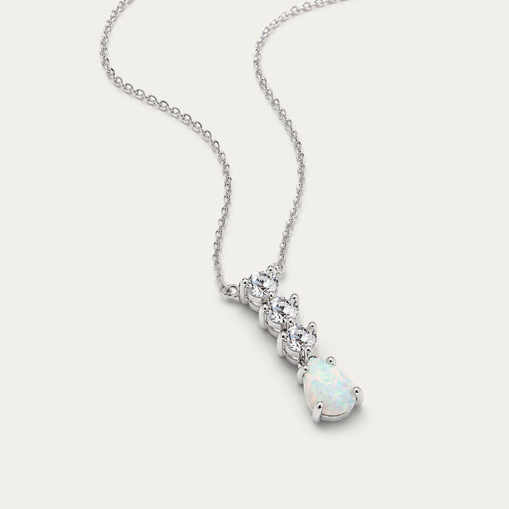 Sterling Silver Pear Opal 3 Cubic Zirconia Top Necklet