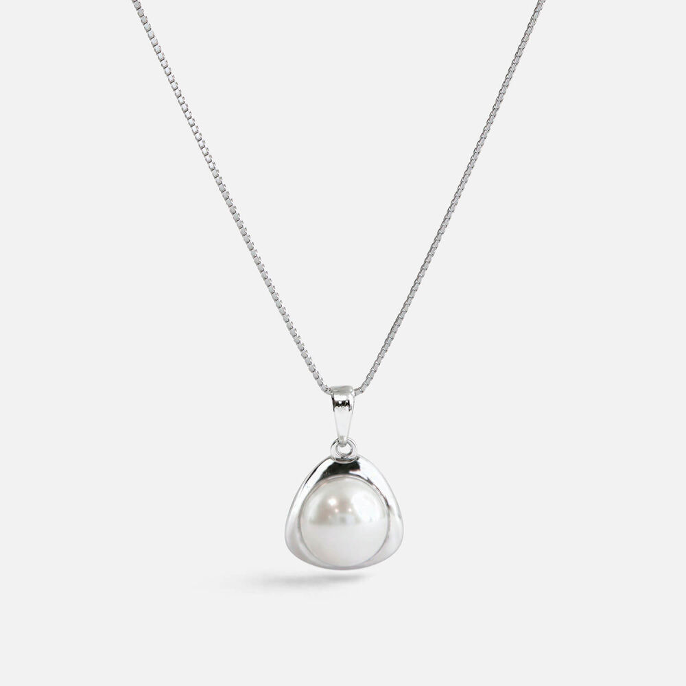 Sterling Silver Freshwater Pearl in Polished Triangle Pendant