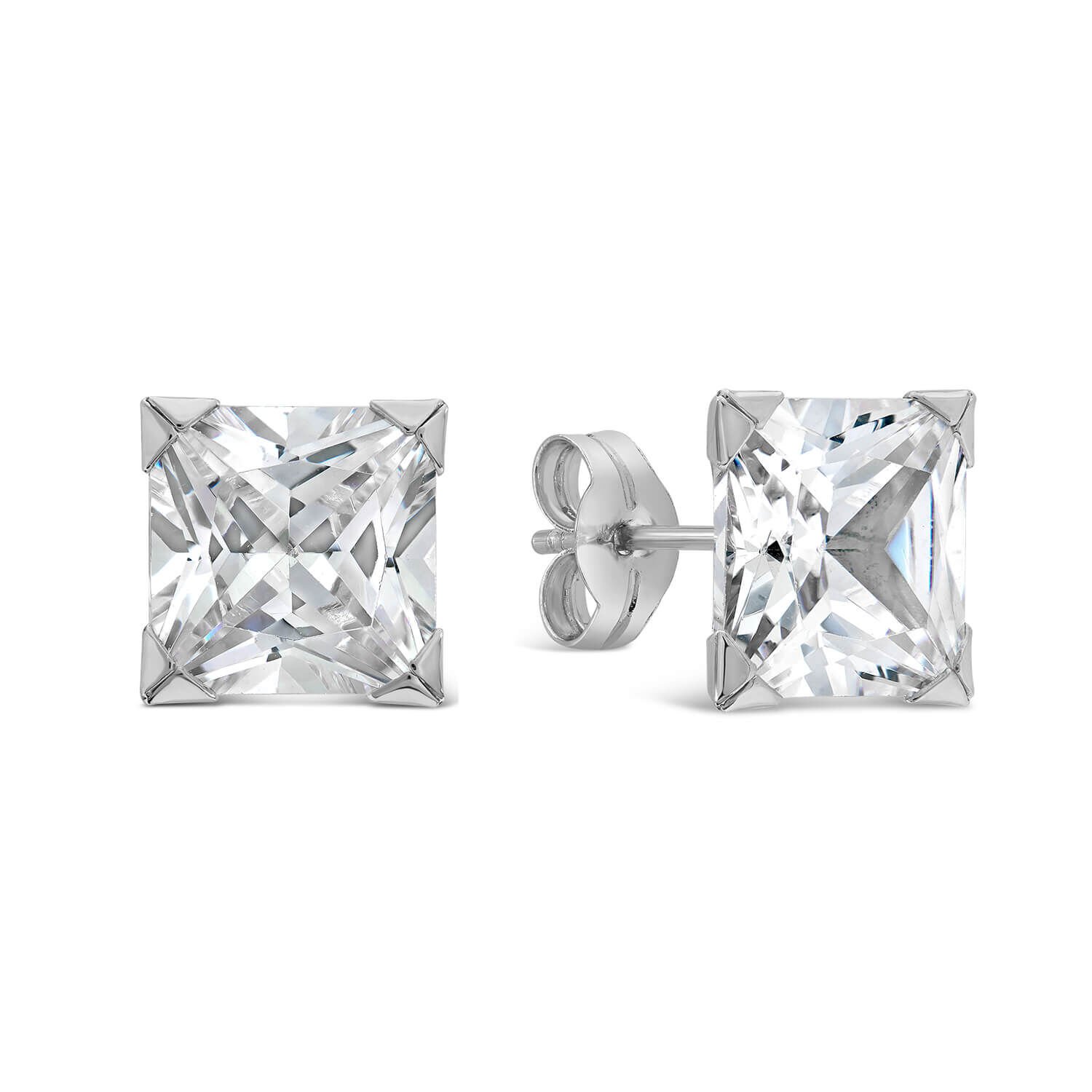 White gold cubic zirconia sales stud earrings princess cut