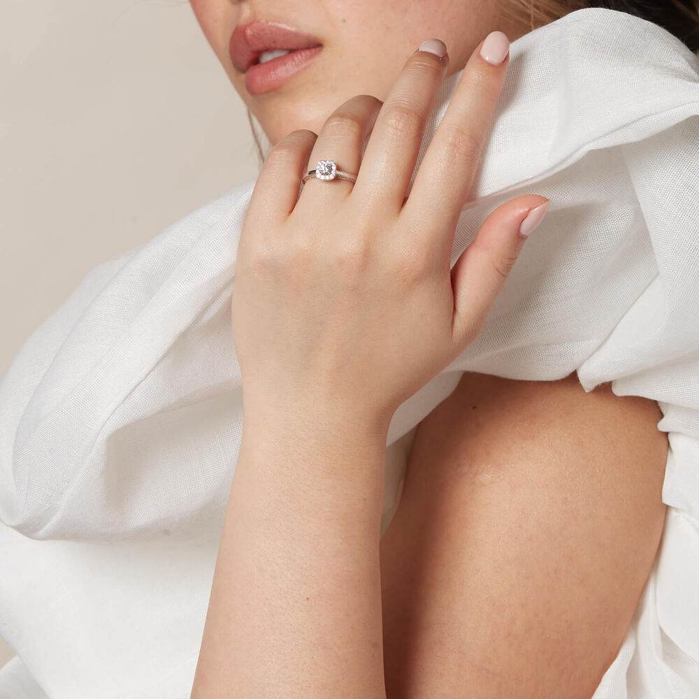 Kathy De Stafford 18ct White Gold 'Anjelica' Square Set Halo & Pave Diamond Bridge 0.50ct Ring image number 6