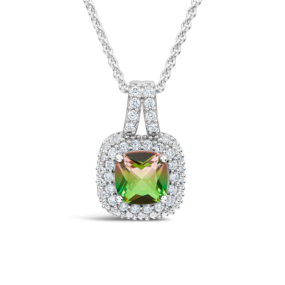 Sterling Silver Cushion Watermelon Cubic Zirconia Pendant