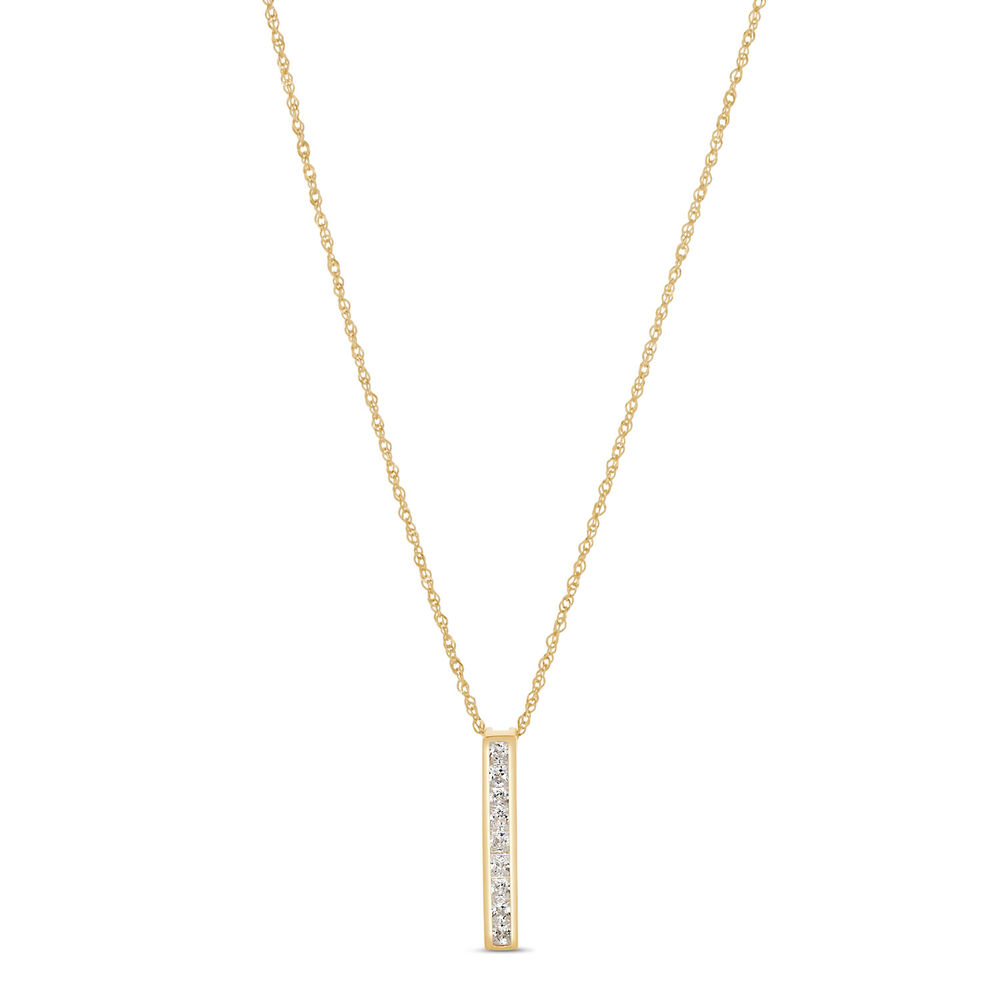 9ct Yellow Gold Channel Set Cubic Zirconia Bar Pendant (Chain Included) image number 0